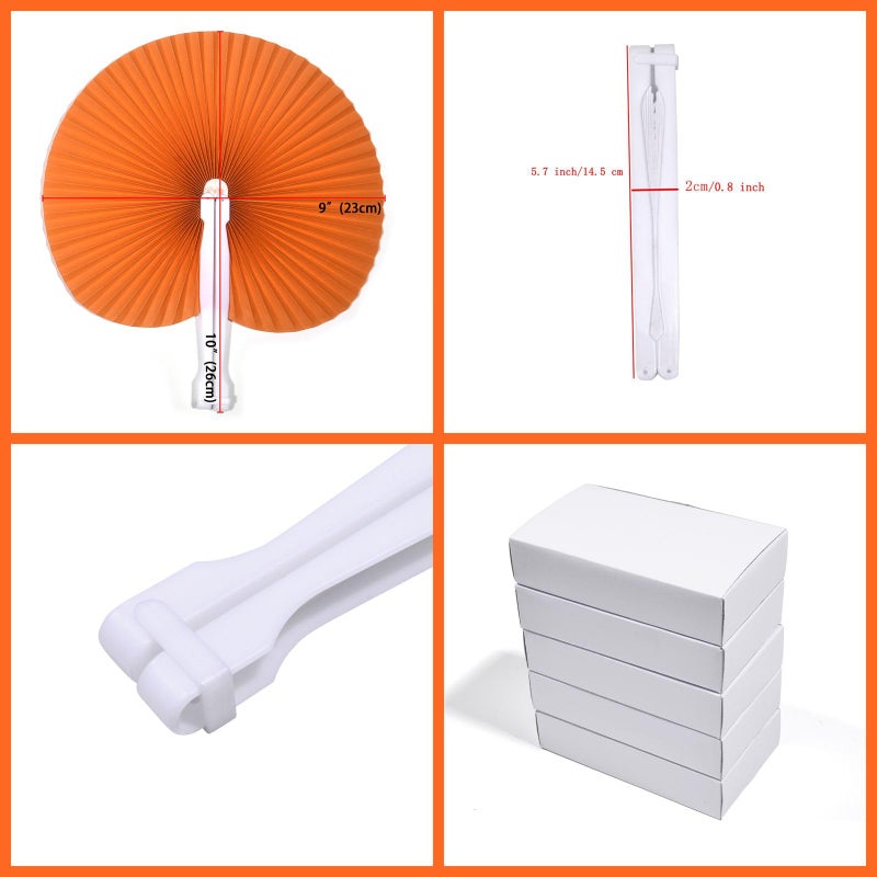 Bestage 20 Pieces Decorative Paper Folding Hand Fans Handheld,Orange Round Wedding Foldable Fans Chinese and Japanese Fans Bulk for Bridal Guest Church Party Favors Dancing Birthday DIY - Image 2